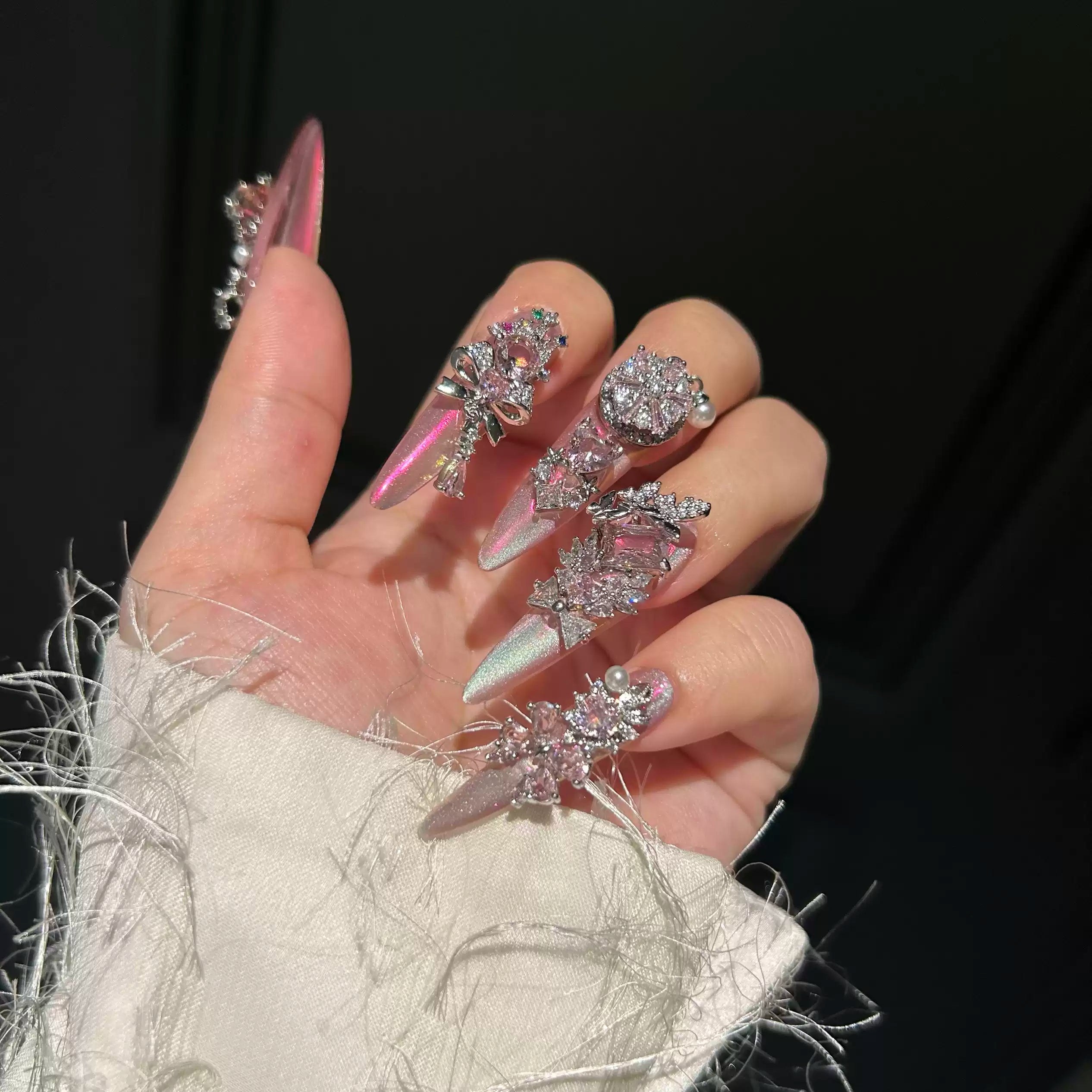 Starry Sky Magic Mirror Cat Eye Pure Handmade Wearable Nail Art Heavy Industry East Continent Diamond Full Hand Zirconia Luxury Handmade Nail Art
