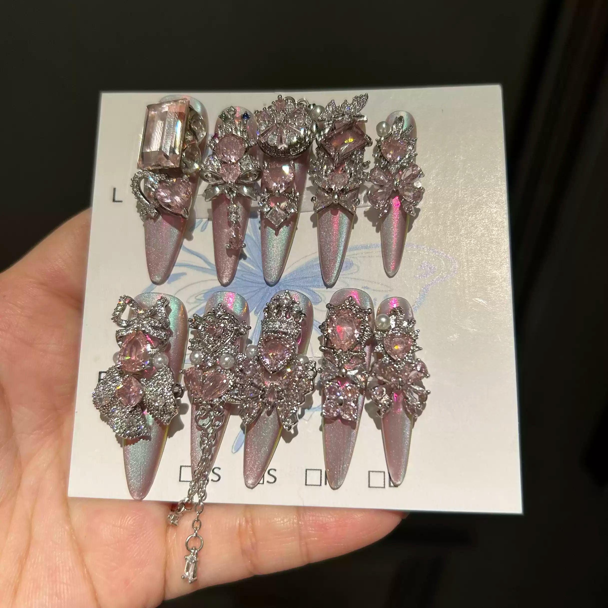 Starry Sky Magic Mirror Cat Eye Pure Handmade Wearable Nail Art Heavy Industry East Continent Diamond Full Hand Zirconia Luxury Handmade Nail Art