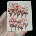 Adorable pink Hello Kitty handmade nail art, cute cartoon Hello Kitty nail stickers, ready-made false nails