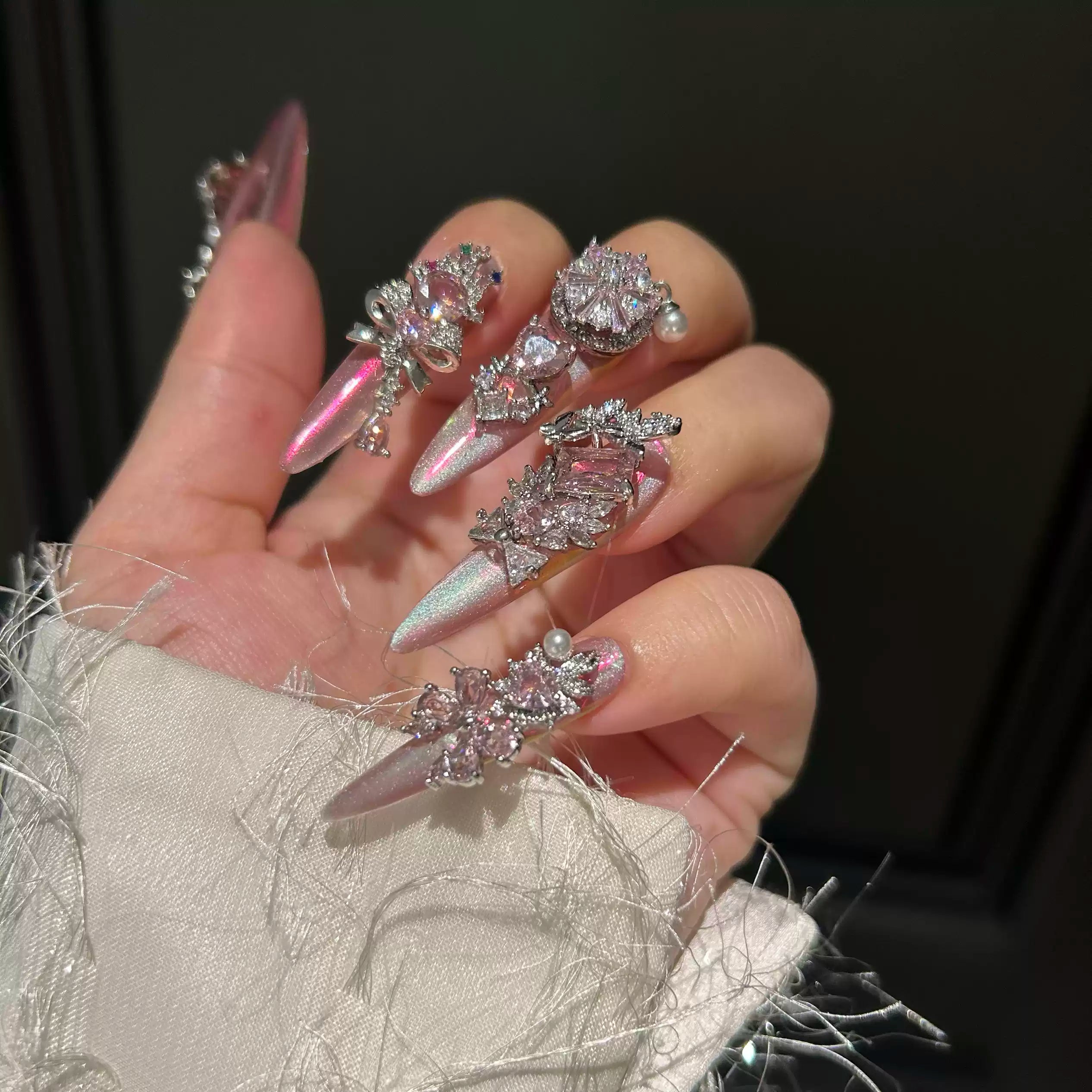 Starry Sky Magic Mirror Cat Eye Pure Handmade Wearable Nail Art Heavy Industry East Continent Diamond Full Hand Zirconia Luxury Handmade Nail Art