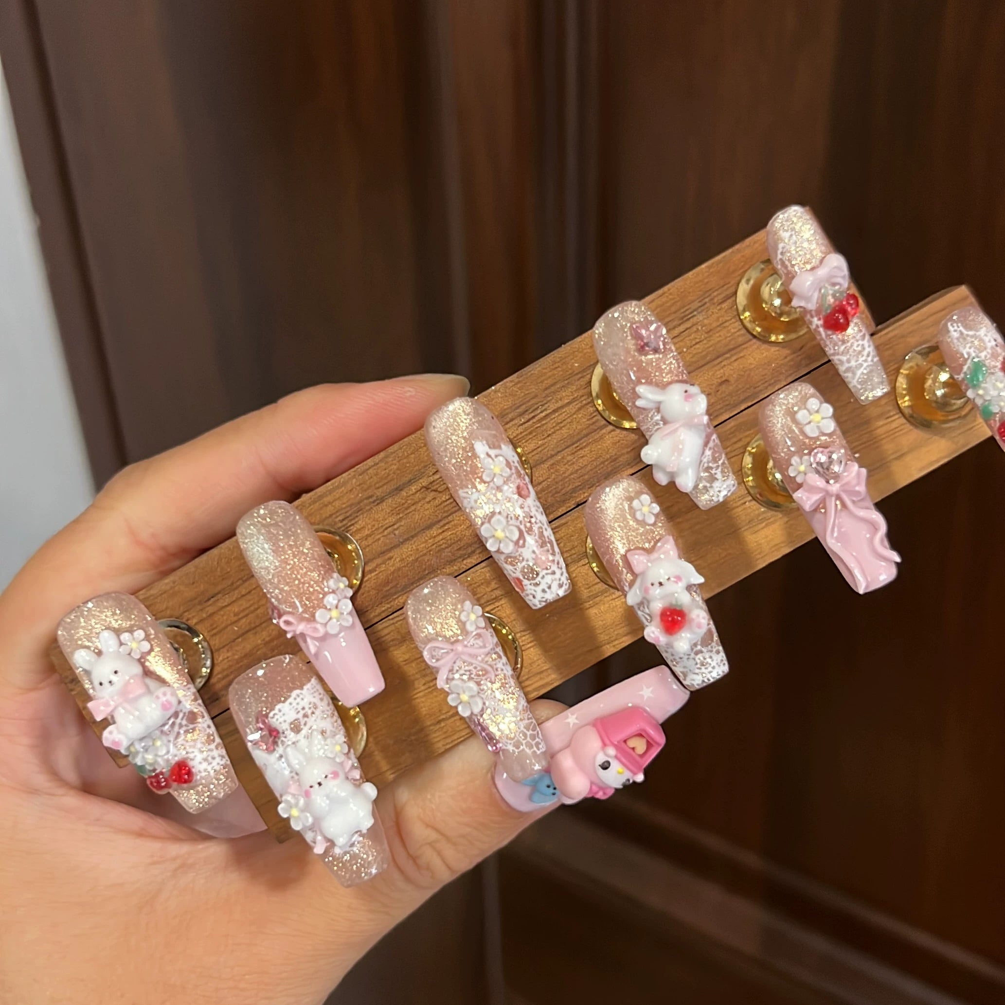 Babysweetnail Strawberry Bunny Nail Art Wedding Nail Art Handmade Nail Art Spring Nail Art - Custom Designs Based on Your Images