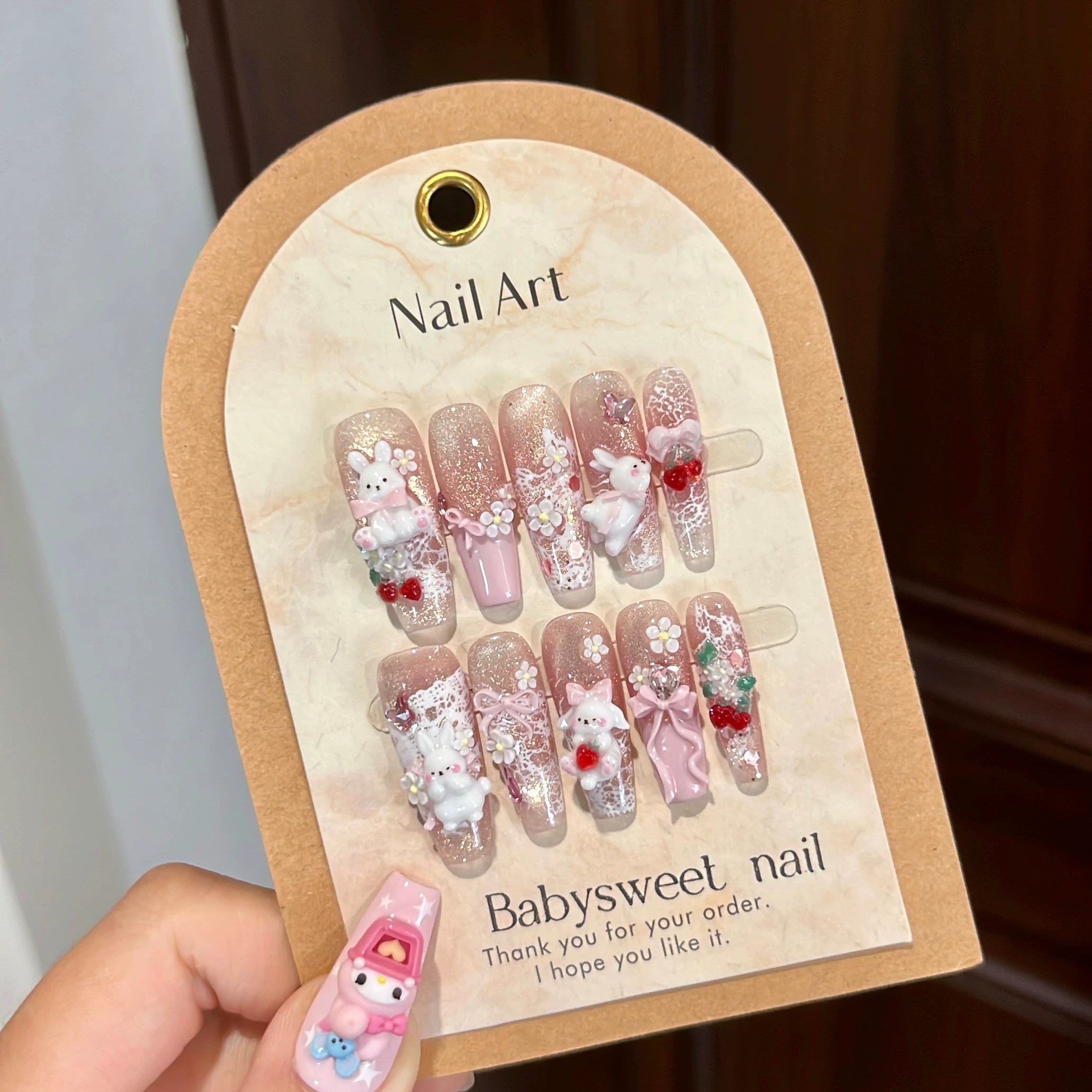 Babysweetnail Strawberry Bunny Nail Art Wedding Nail Art Handmade Nail Art Spring Nail Art - Custom Designs Based on Your Images
